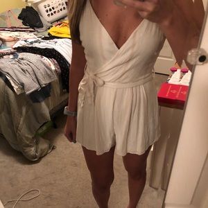 White and tan stripe romper